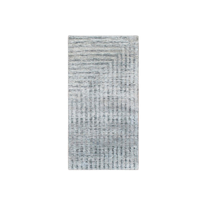 Modern and Contemporary Wool & Pure Silk Hand Knotted Rug Grey No Border 2.0X4.0 -O075511