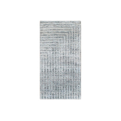 Modern and Contemporary Wool & Pure Silk Hand Knotted Rug Grey No Border 2.0X4.0 -O075511