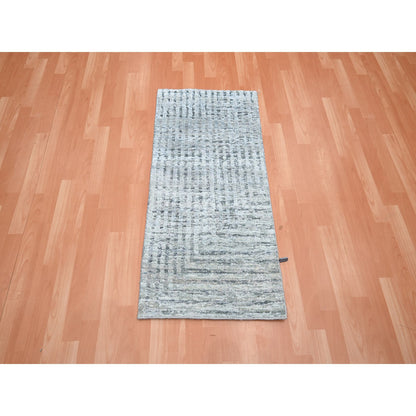 Modern and Contemporary Wool & Pure Silk Hand Knotted Rug Grey No Border 2.0X4.0 -O075511
