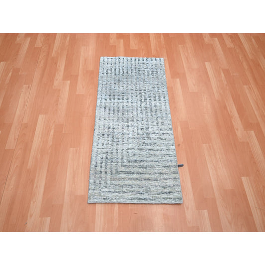 Modern and Contemporary Wool & Pure Silk Hand Knotted Rug Grey No Border 2.0X4.0 -O075511