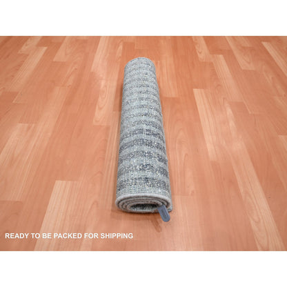 Modern and Contemporary Wool & Pure Silk Hand Knotted Rug Grey No Border 2.0X4.0 -O075511