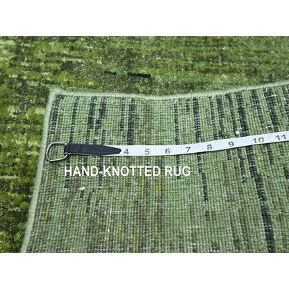 Modern and Contemporary Wool Hand Knotted Rug Green 3.0x5.3 -O075517