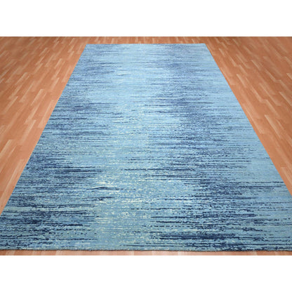 Modern and Contemporary Wool Hand Knotted Rug Blue 9.0x12.3 -O075518