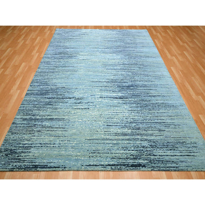 Modern and Contemporary Wool Hand Knotted Rug Blue 8.1x10.4 -O075519