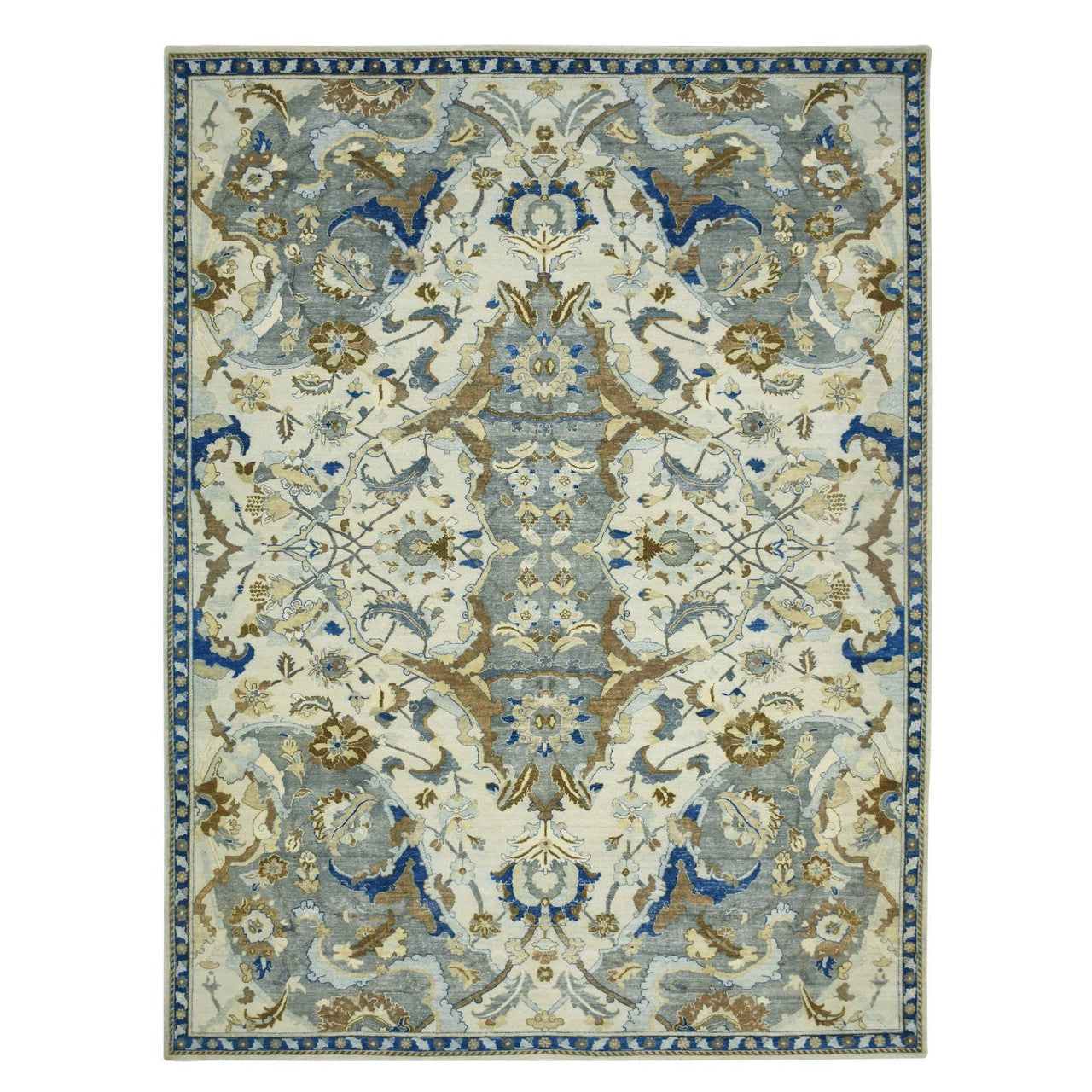Transitional Wool Hand Knotted Rug Ivory 9.2x12.3 -O075521