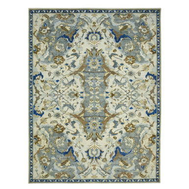 Transitional Wool Hand Knotted Rug Ivory 9.2x12.3 -O075521