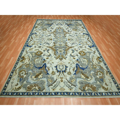 Transitional Wool Hand Knotted Rug Ivory 9.2x12.3 -O075521