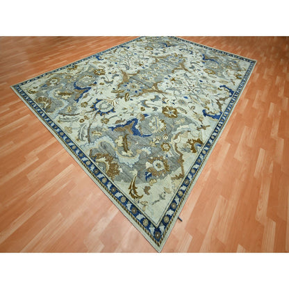 Transitional Wool Hand Knotted Rug Ivory 9.2x12.3 -O075521