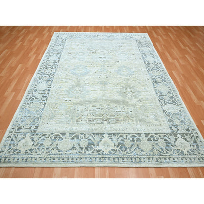 Oushak And Peshawar Wool & Silk Hand Knotted Rug Grey 8.0x9.10 -O075523
