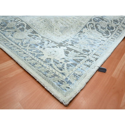 Oushak And Peshawar Wool & Silk Hand Knotted Rug Grey 8.0x9.10 -O075523