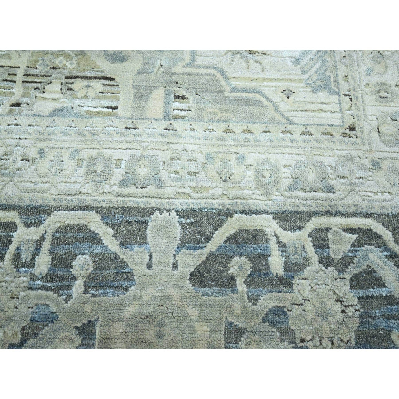 Gray 8'0" x 9'10" Oushak And Peshawar Hand knotted Wool/Silk Rug - Sku: O075523