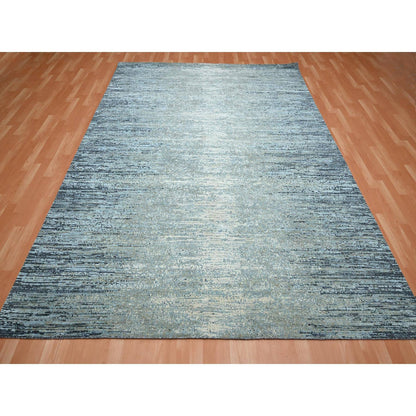 Modern and Contemporary Wool Hand Knotted Rug Blue 7.11x10.1 -O075533
