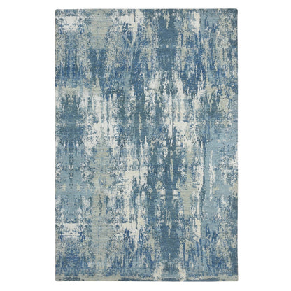 Modern and Contemporary Wool & Silk Hand Knotted Rug Blue 6.0x9.2 -O075534
