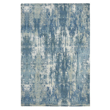 Modern and Contemporary Wool & Silk Hand Knotted Rug Blue 6.0x9.2 -O075534
