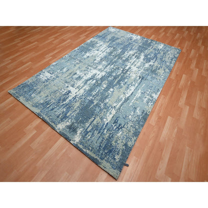 Modern and Contemporary Wool & Silk Hand Knotted Rug Blue 6.0x9.2 -O075534