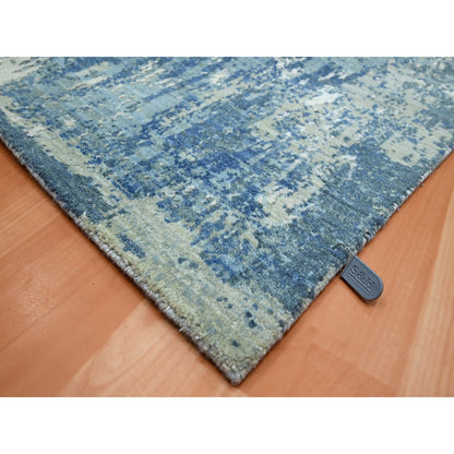 Modern and Contemporary Wool & Silk Hand Knotted Rug Blue 6.0x9.2 -O075534