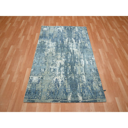 Modern and Contemporary Wool & Silk Hand Knotted Rug Blue 4.1x6.2 -O075535