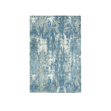 Modern and Contemporary Wool & Silk Hand Knotted Rug Blue 3.2x5.2 -O075536