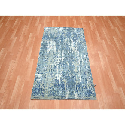 Modern and Contemporary Wool & Silk Hand Knotted Rug Blue 3.2x5.2 -O075536