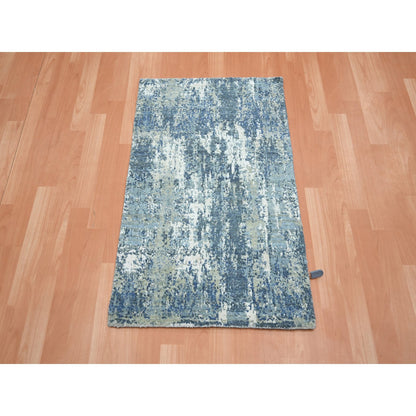 Modern and Contemporary Wool & Silk Hand Knotted Rug Blue 2.0x3.2 -O075537