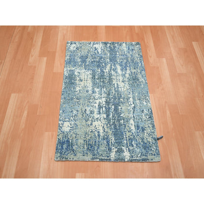 Modern and Contemporary Wool & Silk Hand Knotted Rug Blue 2.1x3.0 -O075538