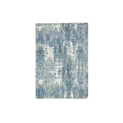 Modern and Contemporary Wool & Silk Hand Knotted Rug Blue 2.1x3.0 -O075540