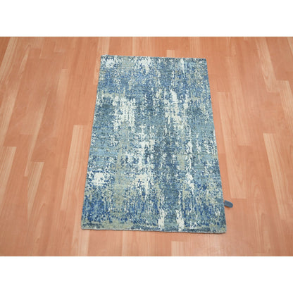 Modern and Contemporary Wool & Silk Hand Knotted Rug Blue 2.1x3.0 -O075540