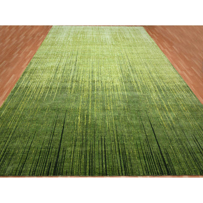 Modern and Contemporary Wool Hand Knotted Rug Green 12.2x15.0 -O075541