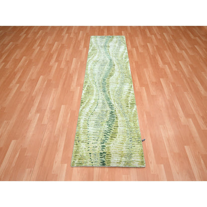 Modern and Contemporary Silk Hand Knotted Rug Green 2.6x8.2 -O075547
