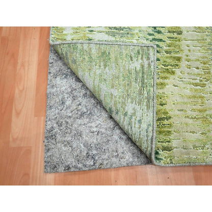Modern and Contemporary Silk Hand Knotted Rug Green 2.6x8.2 -O075547