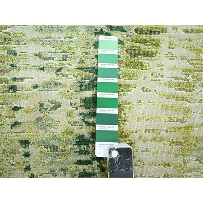 Modern and Contemporary Silk Hand Knotted Rug Green 2.6x8.2 -O075547