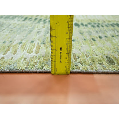 Modern and Contemporary Silk Hand Knotted Rug Green 2.6x8.2 -O075547