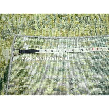 Modern and Contemporary Silk Hand Knotted Rug Green 2.6x8.2 -O075547