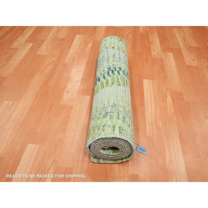 Modern and Contemporary Silk Hand Knotted Rug Green 2.6x8.2 -O075547