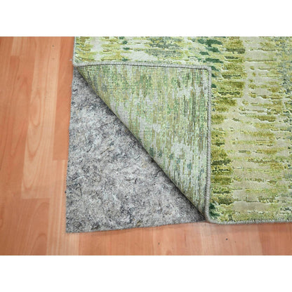 Modern and Contemporary Silk Hand Knotted Rug Green 2.5x8.3 -O075548