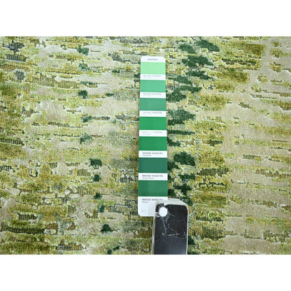 Modern and Contemporary Silk Hand Knotted Rug Green 2.5x8.3 -O075548