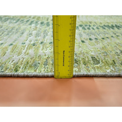 Modern and Contemporary Silk Hand Knotted Rug Green 2.5x8.3 -O075548