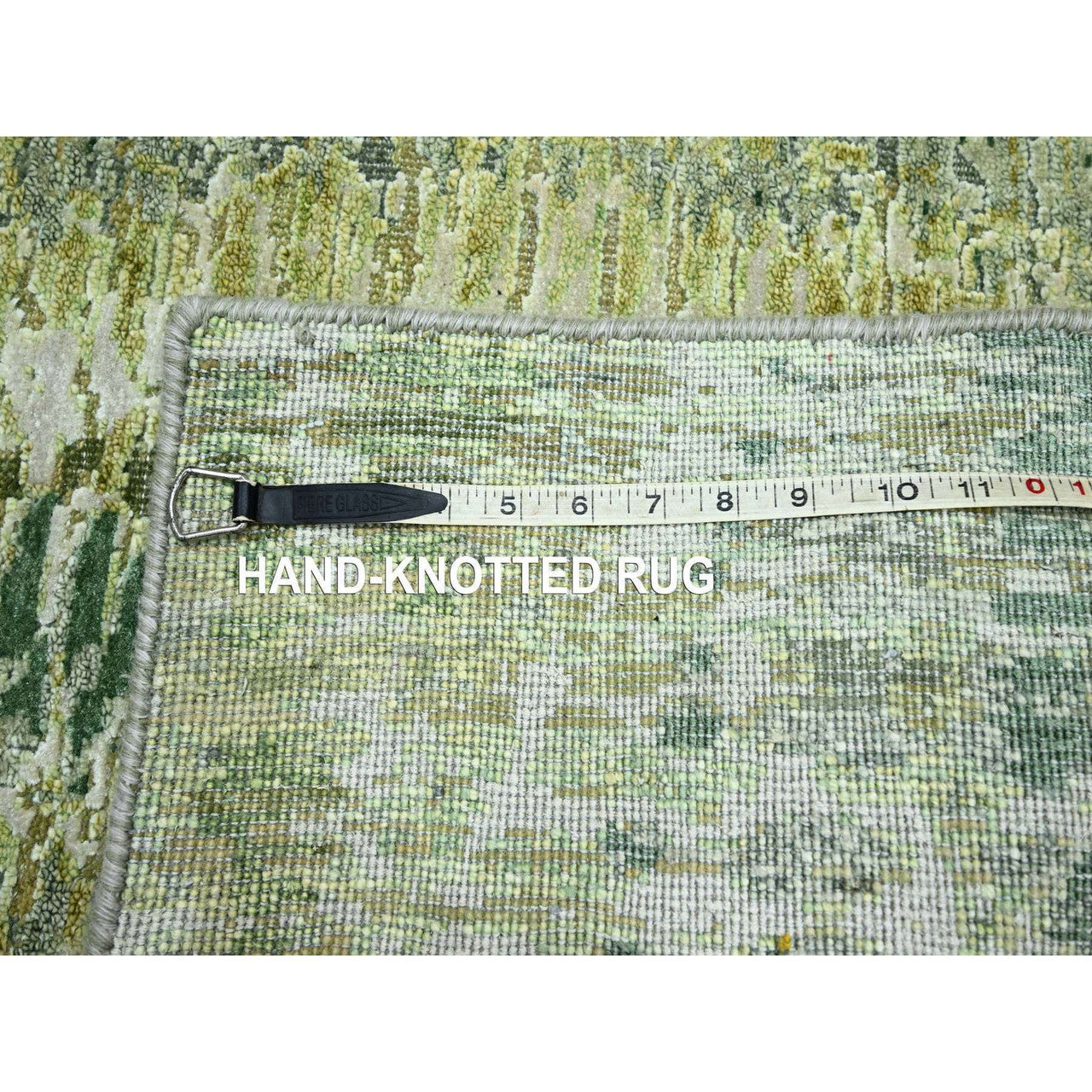 Green 2'5" x 8'3" Modern and Contemporary Hand knotted Silk Rug - Sku: O075548