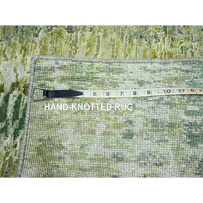 Modern and Contemporary Silk Hand Knotted Rug Green 2.5x8.3 -O075548