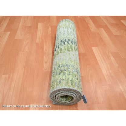 Modern and Contemporary Silk Hand Knotted Rug Green 2.5x8.3 -O075548