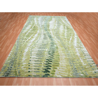 Modern and Contemporary Silk Hand Knotted Rug Green 9.0x12.2 -O075551