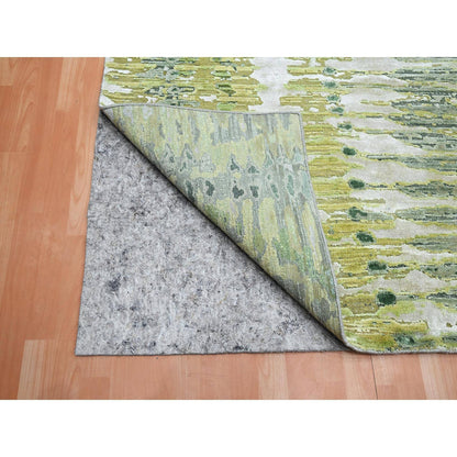 Modern and Contemporary Silk Hand Knotted Rug Green 9.0x12.2 -O075551