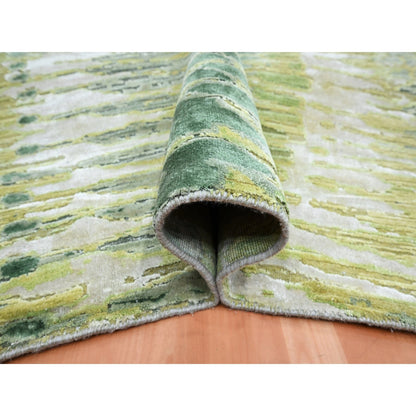 Modern and Contemporary Silk Hand Knotted Rug Green 9.0x12.2 -O075551