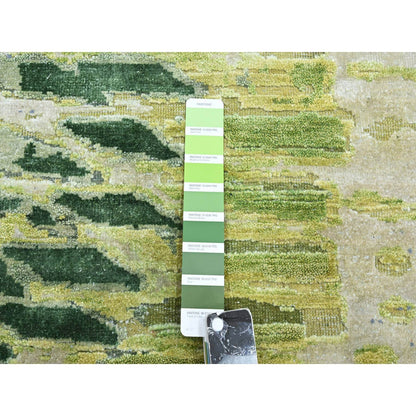 Modern and Contemporary Silk Hand Knotted Rug Green 9.0x12.2 -O075551