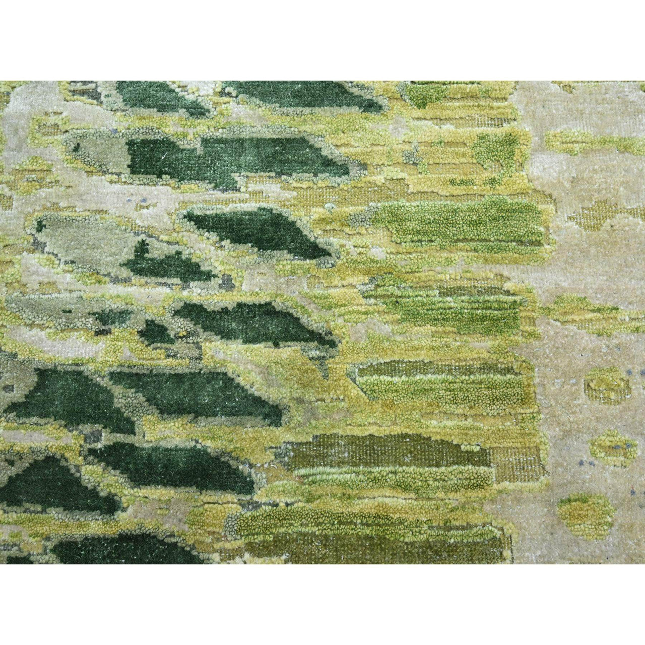Green 9'0" x 12'2" Modern and Contemporary Hand knotted Silk Rug - Sku: O075551