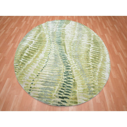 Modern and Contemporary Silk Hand Knotted Rug Green 7.11x8.0 -O075558