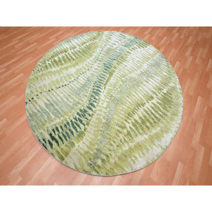 Modern and Contemporary Silk Hand Knotted Rug Green 7.11x8.0 -O075558