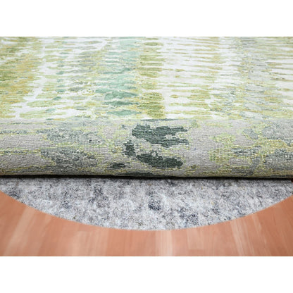 Modern and Contemporary Silk Hand Knotted Rug Green 7.11x8.0 -O075558