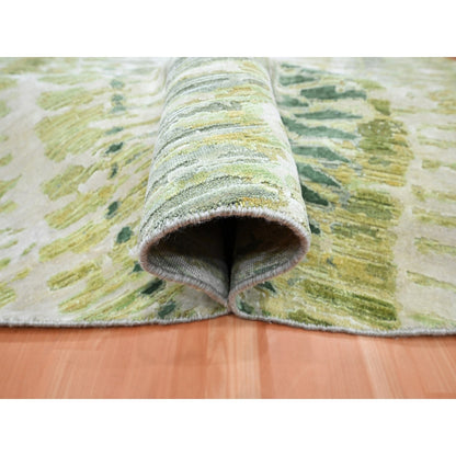 Modern and Contemporary Silk Hand Knotted Rug Green 7.11x8.0 -O075558