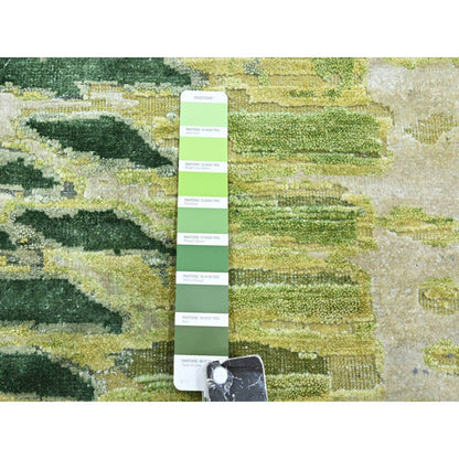 Modern and Contemporary Silk Hand Knotted Rug Green 7.11x8.0 -O075558